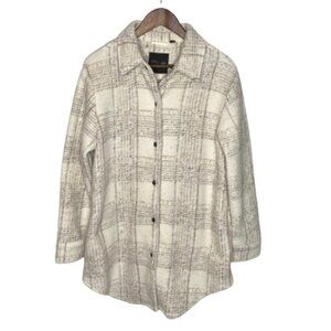 RD Style Womens Plaid Long Shacket Size S Ivory White Pockets Academia Granola